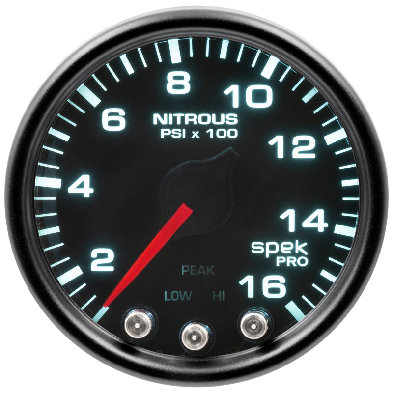 Autometer Spek-Pro Gauge Nitrous Press 2 1/16in 1600psi Stepper Motor W/Peak & Warn Blk/Smoke/Blk - Burkken Auto Parts
