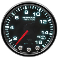 Autometer Spek-Pro Gauge Nitrous Press 2 1/16in 1600psi Stepper Motor W/Peak & Warn Blk/Smoke/Blk - Burkken Auto Parts