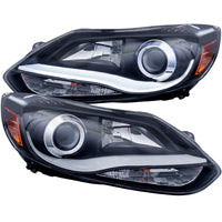 ANZO 2012-2014 Ford Focus Projector Headlights w/ Plank Style Design Black - Burkken Auto Parts