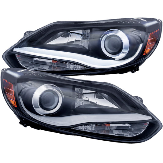 ANZO 2012-2014 Ford Focus Projector Headlights w/ Plank Style Design Black - Burkken Auto Parts