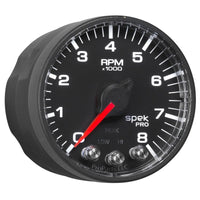 Autometer Spek-Pro Black 2 1/16 inch 8K RPM Tach w/ Shift Light and Peak Memory - Burkken Auto Parts