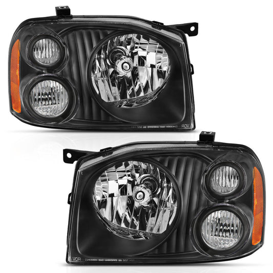 ANZO 2001-2004 Nissan Frontier Se Crystal Headlight Black Amber Reflector - Burkken Auto Parts