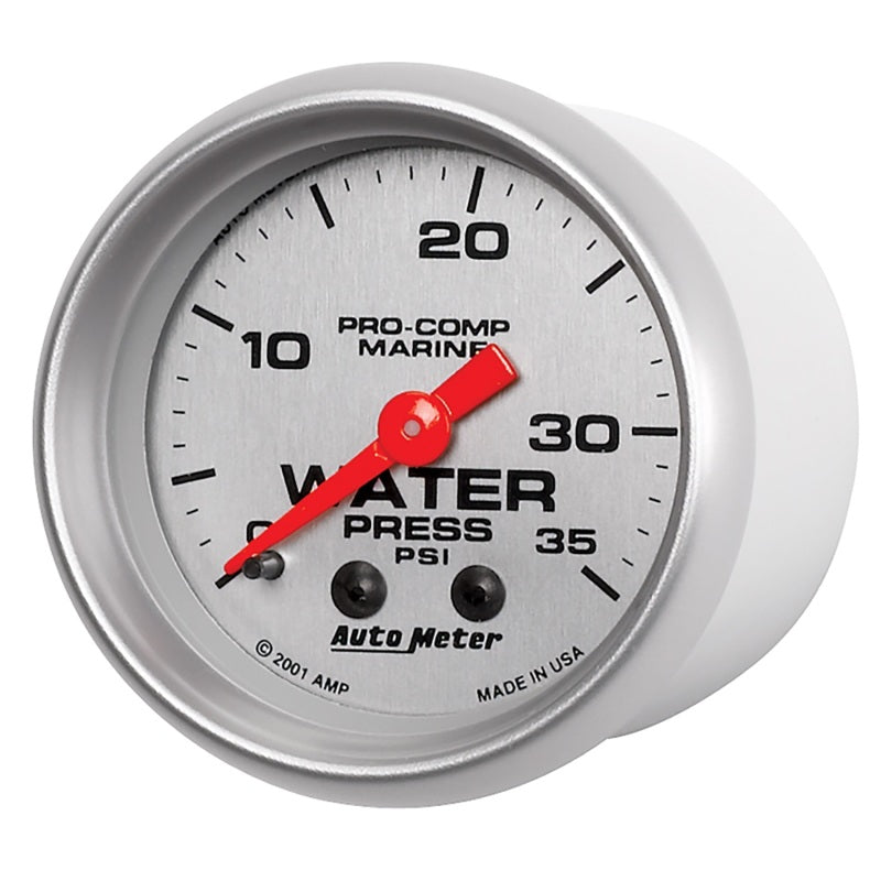 Autometer Marine Silver 2-1/16in 35 PSI Mechanical Water Pressure Gauge - Burkken Auto Parts