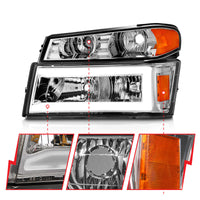 ANZO 04-12 GM Colorado/Canyon/I-Series Crystal Headlights - w/ Light Bar Chrome Housing 4pcs - Burkken Auto Parts