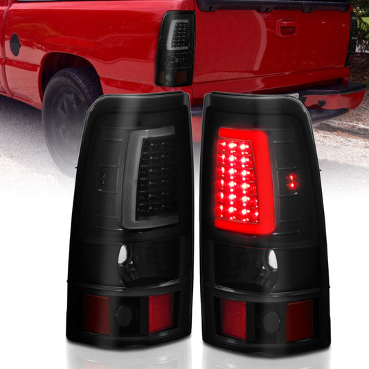 ANZO 1999-2002 Chevy Silverado 1500 LED Taillights Plank Style Black w/Smoke Lens - Burkken Auto Parts