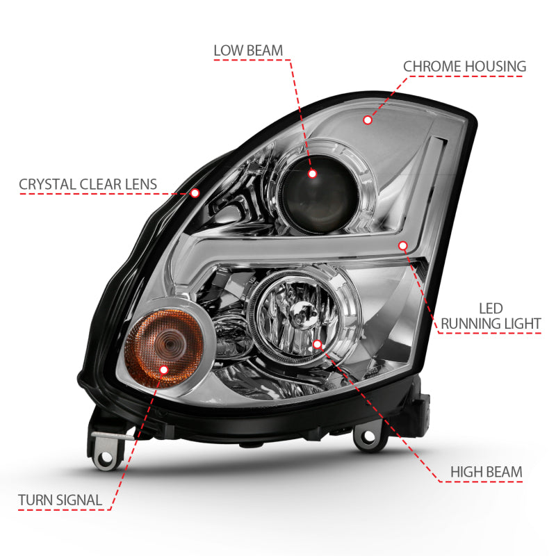 ANZO 2003-2007 Infiniti G35 Projector Headlight Plank Style Black (HID Compatible, No HID Kit ) - Burkken Auto Parts