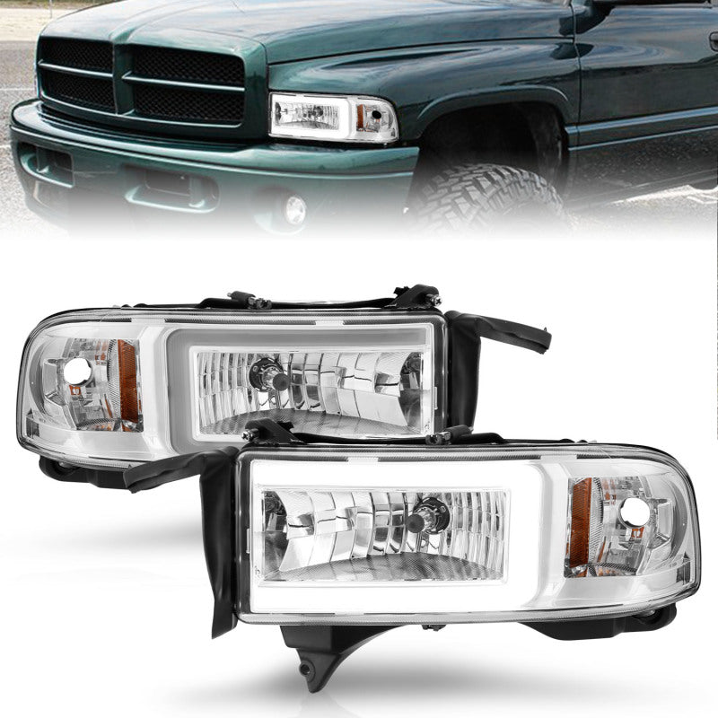 ANZO 94-02 Dodge RAM Crystal Headlight - w/ Light Bar Chrome Housing - Burkken Auto Parts