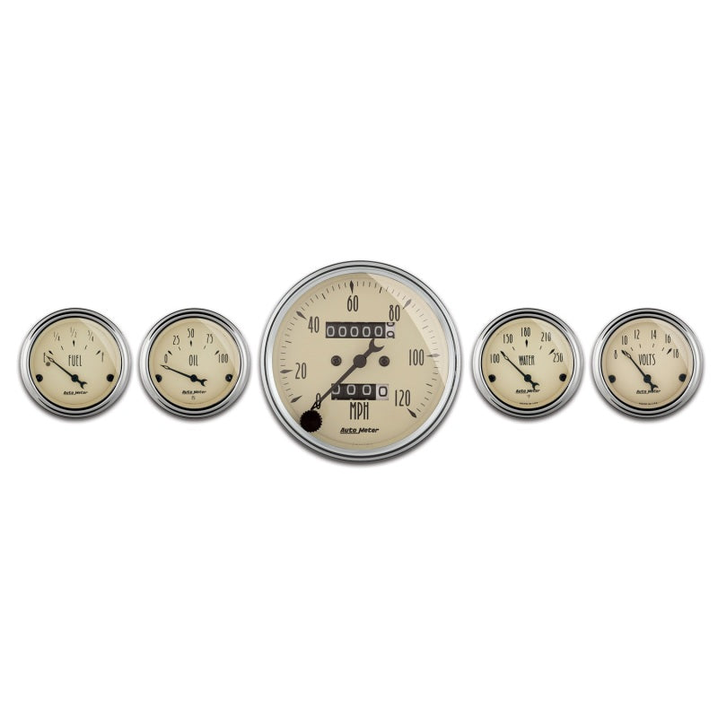 AutoMeter Gauge Kit 5 Pc. 3-1/8in. & 2-1/16in. Mech. Speedometer Antique Beige - Burkken Auto Parts
