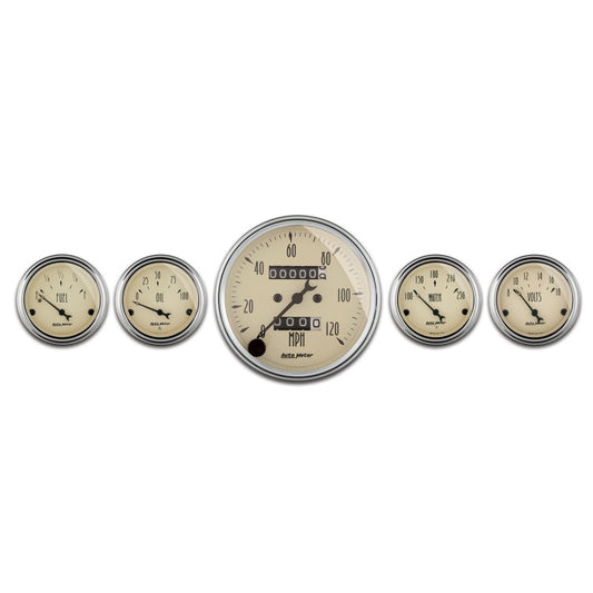 AutoMeter Gauge Kit 5 Pc. 3-1/8in. & 2-1/16in. Mech. Speedometer Antique Beige - Burkken Auto Parts