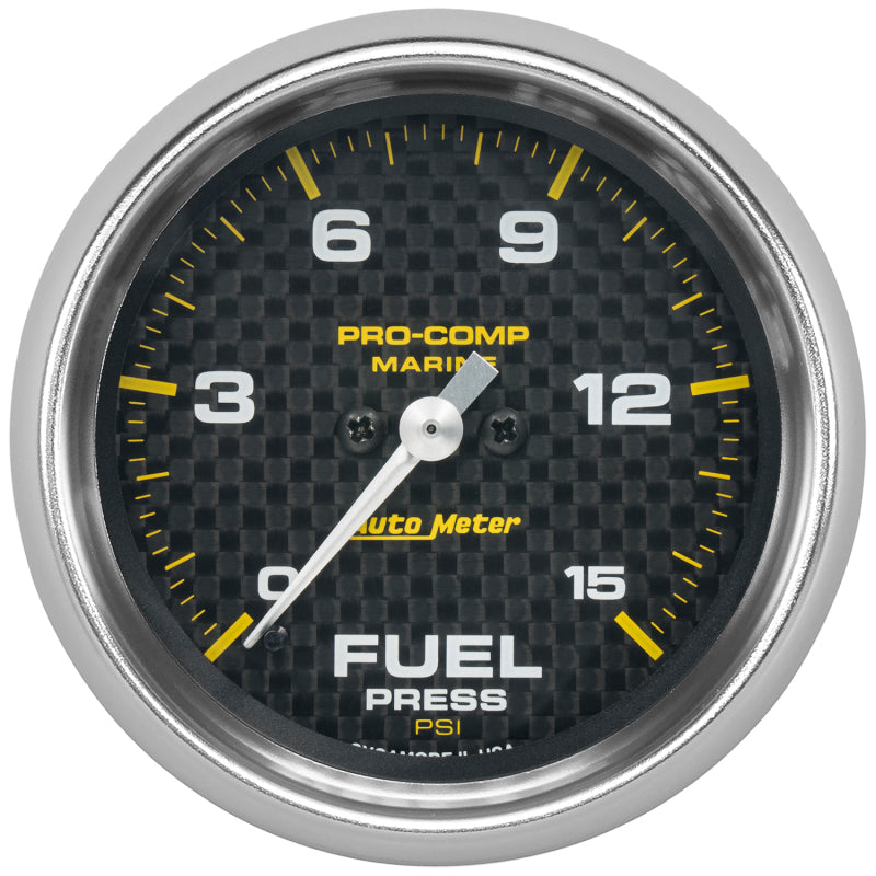 Autometer Marine Carbon Fiber 2-5/8in 15 PSI Digital Stepper Motor Fuel Pressure Gauge - Burkken Auto Parts