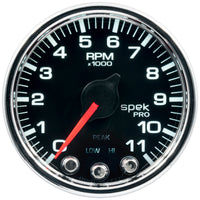 Autometer Spek-Pro Gauge Tach 2 1/16in 11K Rpm W/ Shift Light & Peak Mem Blk/Chrm - Burkken Auto Parts