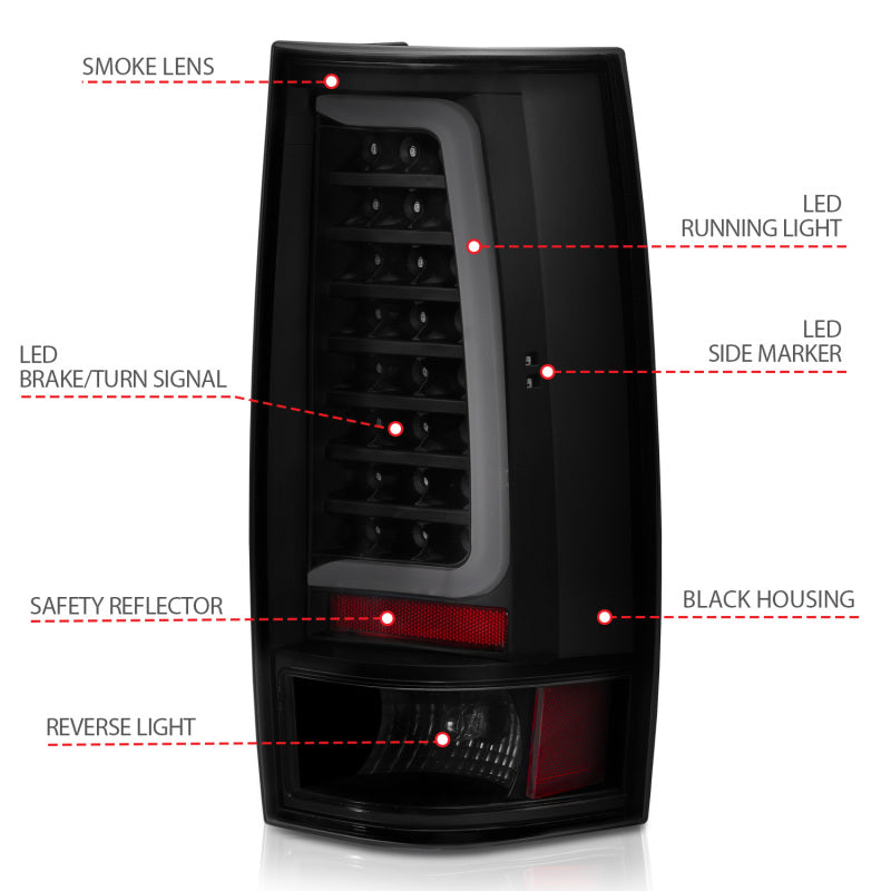 ANZO 2007-2014 Chevy Tahoe LED Taillight Plank Style Black w/Smoke Lens - Burkken Auto Parts