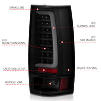 ANZO 2007-2014 Chevy Tahoe LED Taillight Plank Style Black w/Smoke Lens - Burkken Auto Parts
