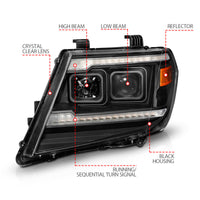ANZO 09-20 Nissan Frontier Black Projector Plank Style DRL w/ Switchback & Sequential LED DRL - Burkken Auto Parts