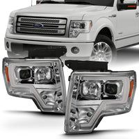 ANZO 2009-2014 Ford F-150 Projector Headlight Plank Style Chrome Amber - Burkken Auto Parts