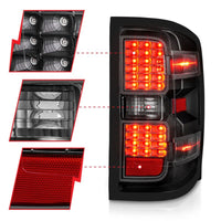 ANZO 15-19 Chevy Silverado 2500HD/3500HD (Factory Halogen Only) LED Tail Lights Black w/Clear Lens - Burkken Auto Parts