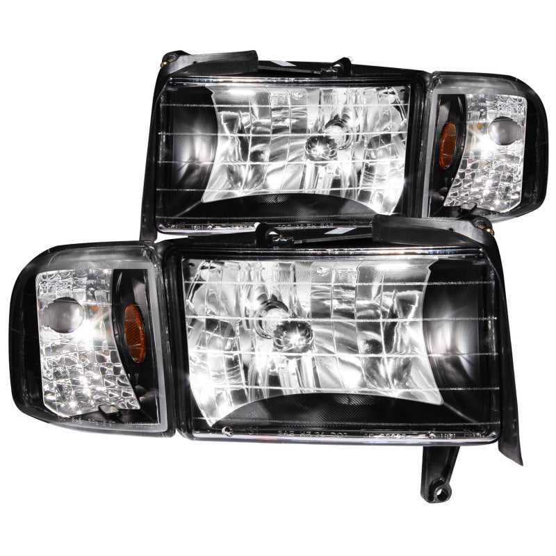 ANZO 1994-2001 Dodge Ram Crystal Headlights Black - Burkken Auto Parts
