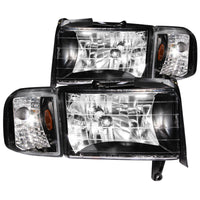 ANZO 1994-2001 Dodge Ram Crystal Headlights Black - Burkken Auto Parts