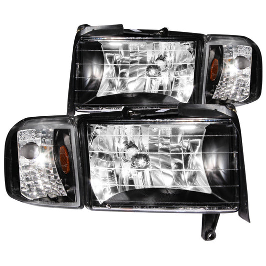 ANZO 1994-2001 Dodge Ram Crystal Headlights Black - Burkken Auto Parts