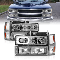 ANZO 88-98 Chevrolet C1500 Crystal Headlights Chrome Housing w/ Signal and Side Marker Lights - Burkken Auto Parts