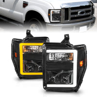 ANZO 08-10 Ford F-250 - F-550 Super Duty Projector Headlights w/ Light Bar Switchback Black Housing - Burkken Auto Parts