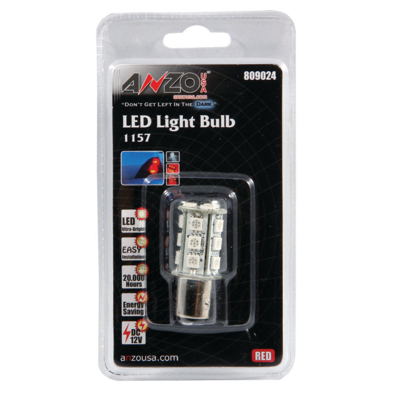 ANZO LED Bulbs Universal LED 1157 Red - 18 LEDs 1 3/4in Tall - Burkken Auto Parts