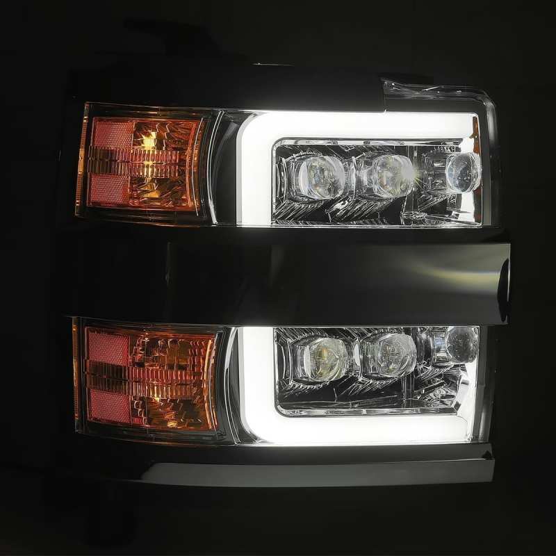 AlphaRex 15-18 Chevy 2500HD NOVA LED Proj Headlight Plank Style Jet Blk w/Activ Light/Seq Signal/DRL - Burkken Auto Parts