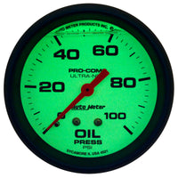 Autometer Ultra-Nite 2-5/8in 0-100 PSI Liquid Filled Mechanical Glow In Dark Oil Pressure Gauge - Burkken Auto Parts