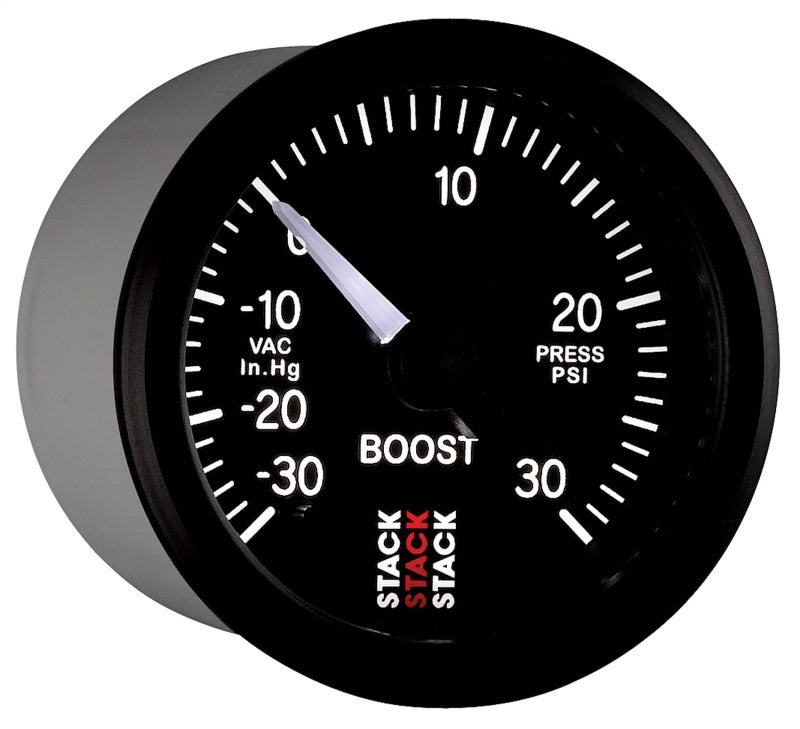 Autometer Stack 52mm -30INHG to +30 PSI (Incl T-Fitting) Pro Stepper Motor Boost Press Gauge - Black - Burkken Auto Parts
