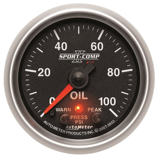 Autometer Sport-Comp II 52.4mm 0-100 PSI Oil Pressure Peak & Warn w/ Electronic Control Gauge - Burkken Auto Parts