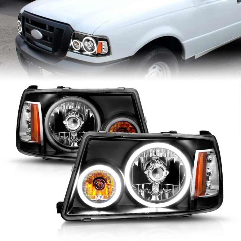 ANZO 2001-2011 Ford Ranger Projector Headlights w/ Halo Black (CCFL) 1 pc - Burkken Auto Parts