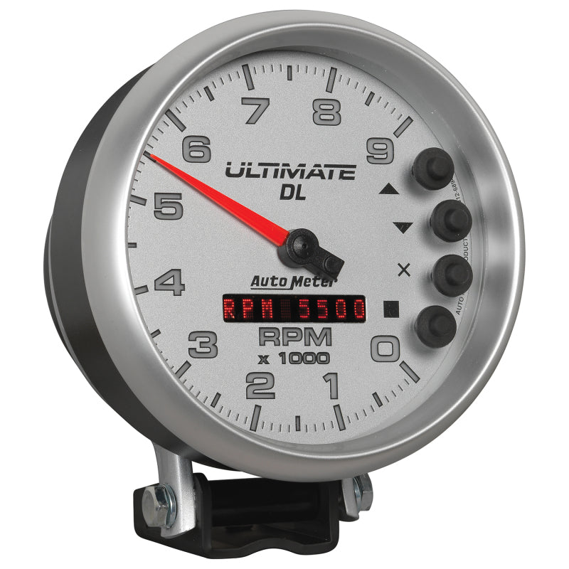 AutoMeter Gauge Tach 5in. 9K RPM Pedestal Datalogging Ultimate Dl Playback Silver - Burkken Auto Parts