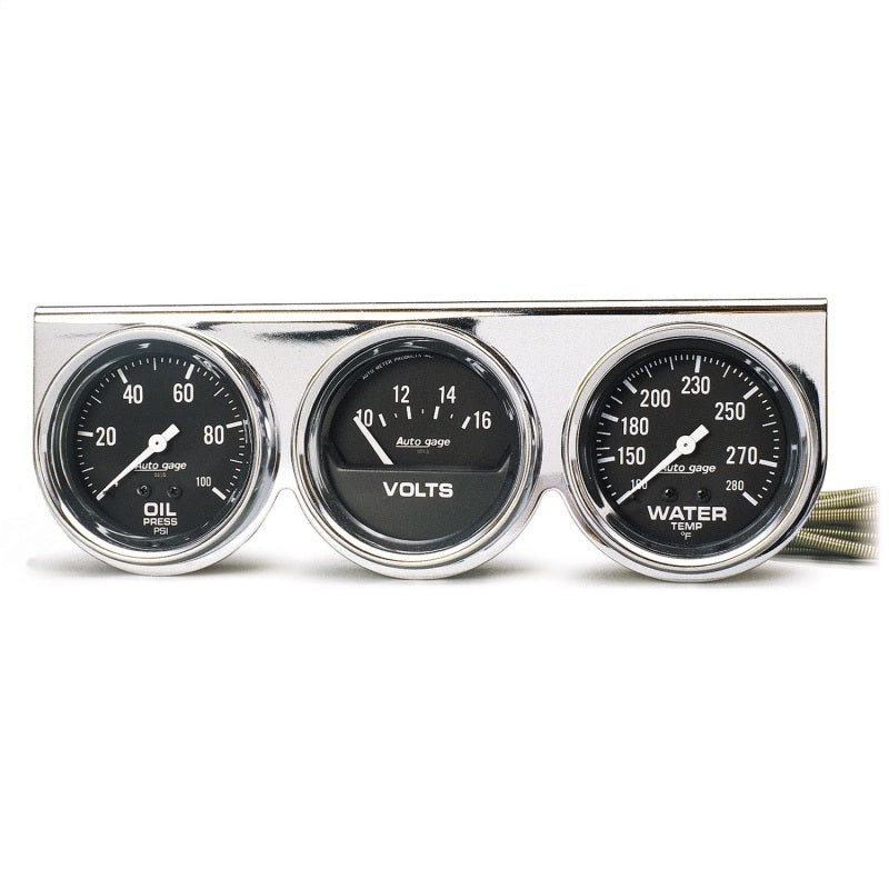 Autometer AutoGage Chrome Console 52.4mm Mech 0-100 PSI Oil Press/ 10-16 V / 130-280 Deg Water Temp - Burkken Auto Parts