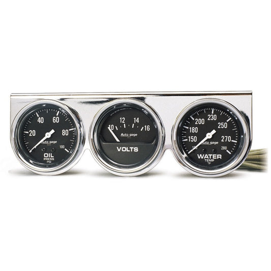 Autometer AutoGage Chrome Console 52.4mm Mech 0-100 PSI Oil Press/ 10-16 V / 130-280 Deg Water Temp - Burkken Auto Parts