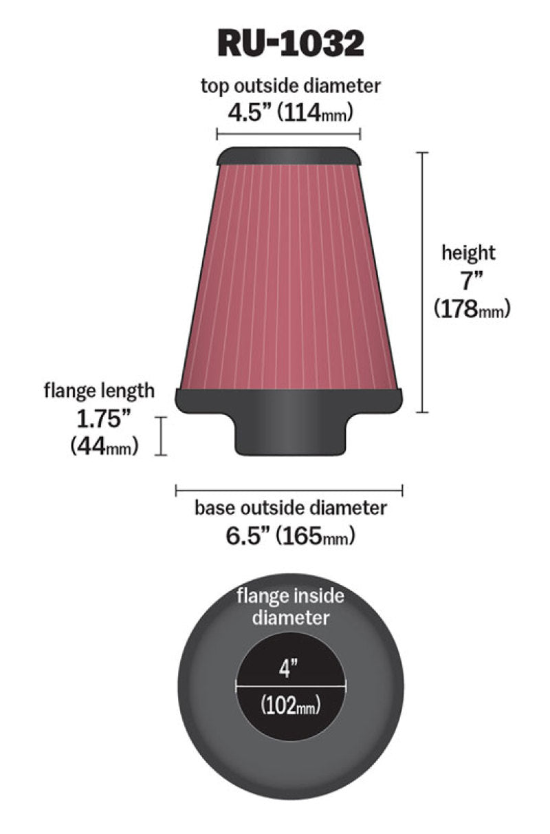 K&N Universal Clamp-On Air Filter 4in FLG / 6-1/2in B / 4-1/2in T / 7in H - Burkken Auto Parts