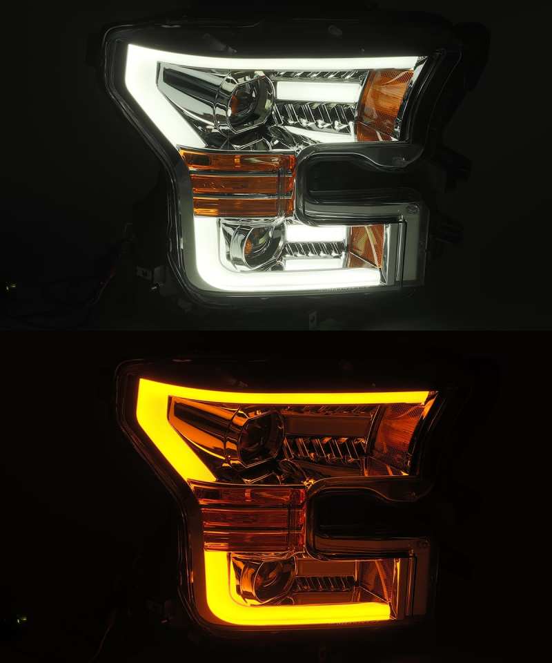 AlphaRex 15-17 Ford F-150 PRO-Series Projector Headlights Plank Style Chrm w/Activ Light/Seq Signal - Burkken Auto Parts