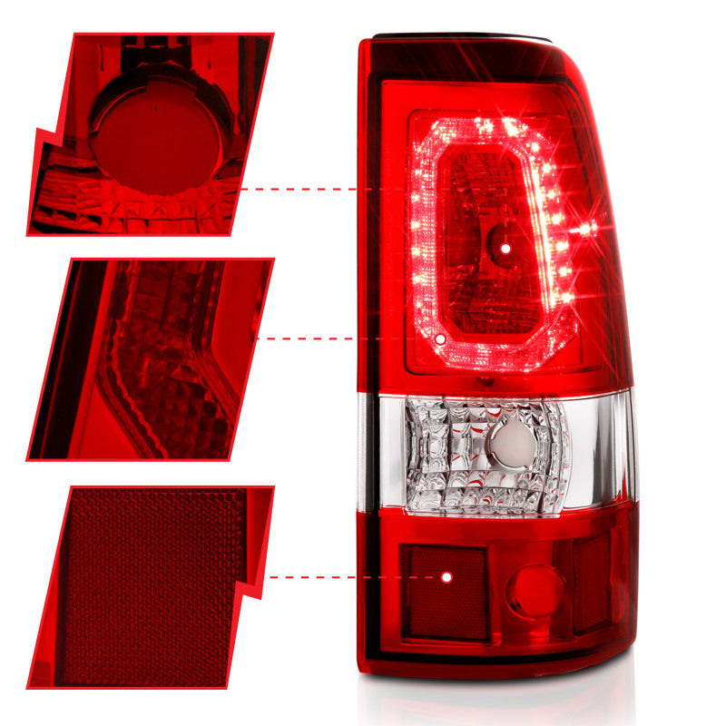 ANZO 1999-2002 Chevy Silverado 1500 LED Taillights Plank Style Chrome With Red/Clear Lens - Burkken Auto Parts