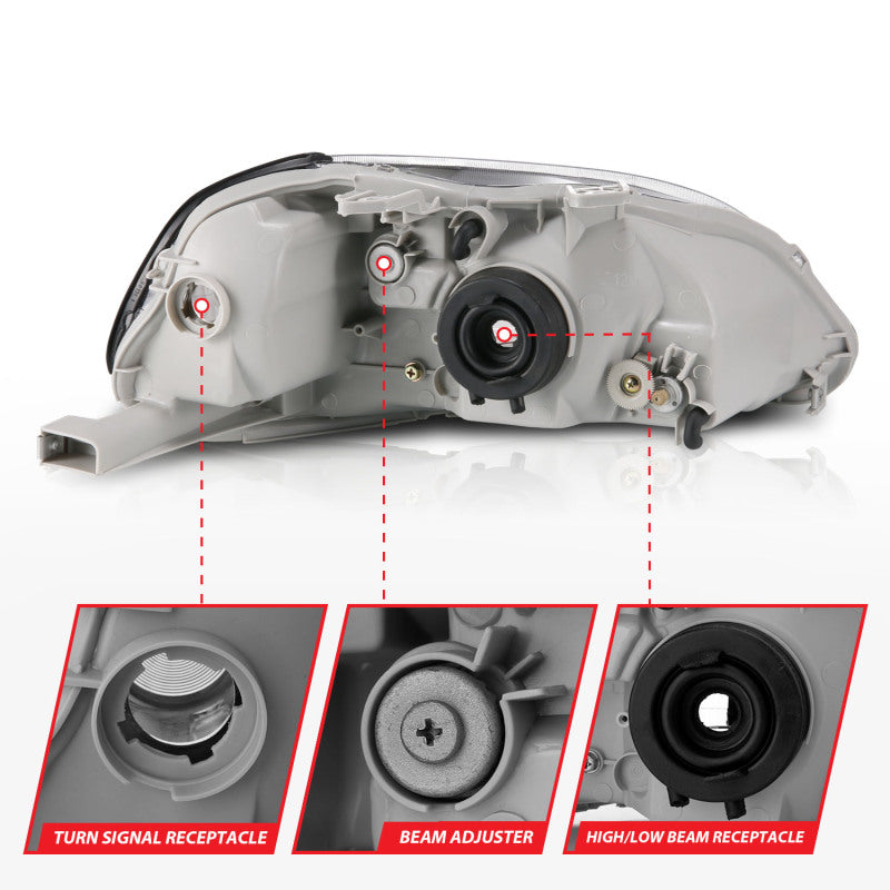 ANZO 1996-1998 Honda Civic Crystal Headlights Black - Burkken Auto Parts