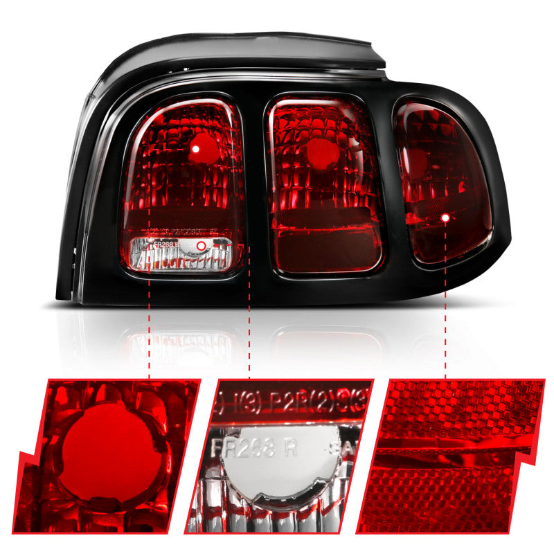 ANZO 1994-1998 Ford Mustang Taillight Dark Red Lens (OE Style) - Burkken Auto Parts