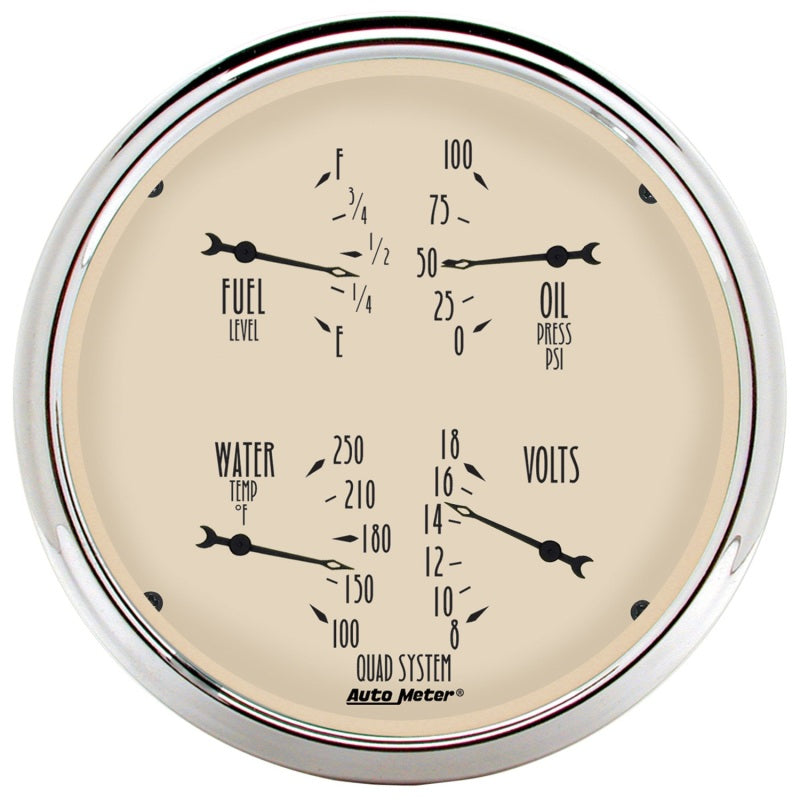 AutoMeter Gauge Quad 5in. 240 Ohm(e) to 33 Ohm(f) Elec Antique Beige - Burkken Auto Parts