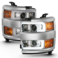ANZO 2015-2016 Chevrolet Silverado Projector Headlights w/ Plank Style Design Chrome w/ Amber - Burkken Auto Parts