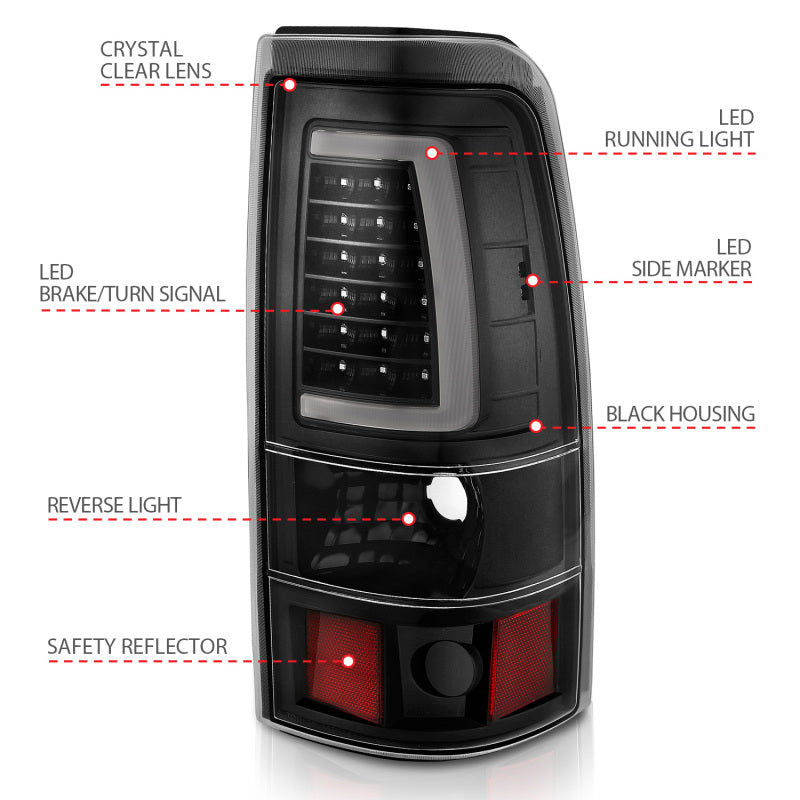 ANZO 2003-2006 Chevy Silverado 1500 LED Taillights Plank Style Black w/Clear Lens - Burkken Auto Parts