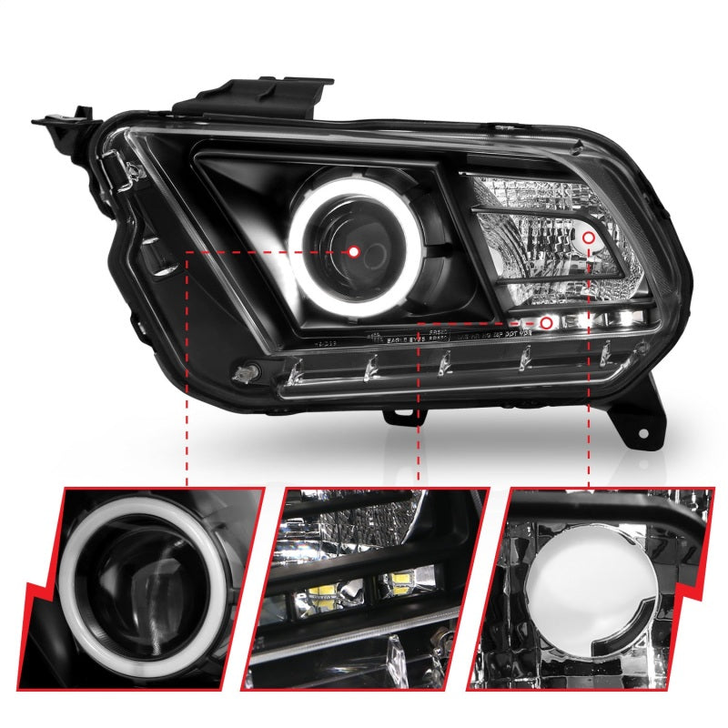 ANZO 2010-2014 Ford Mustang Projector Headlights w/ Halo Black (CCFL) - Burkken Auto Parts