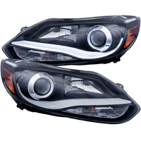 ANZO 2012-2014 Ford Focus Projector Headlights w/ Plank Style Design Black - Burkken Auto Parts