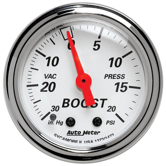 Autometer Arctic White 2-1/16in 30 in. Hg/20 PSI Full Sweep Mechanical Vacuum/Boost Pressure Gauge - Burkken Auto Parts