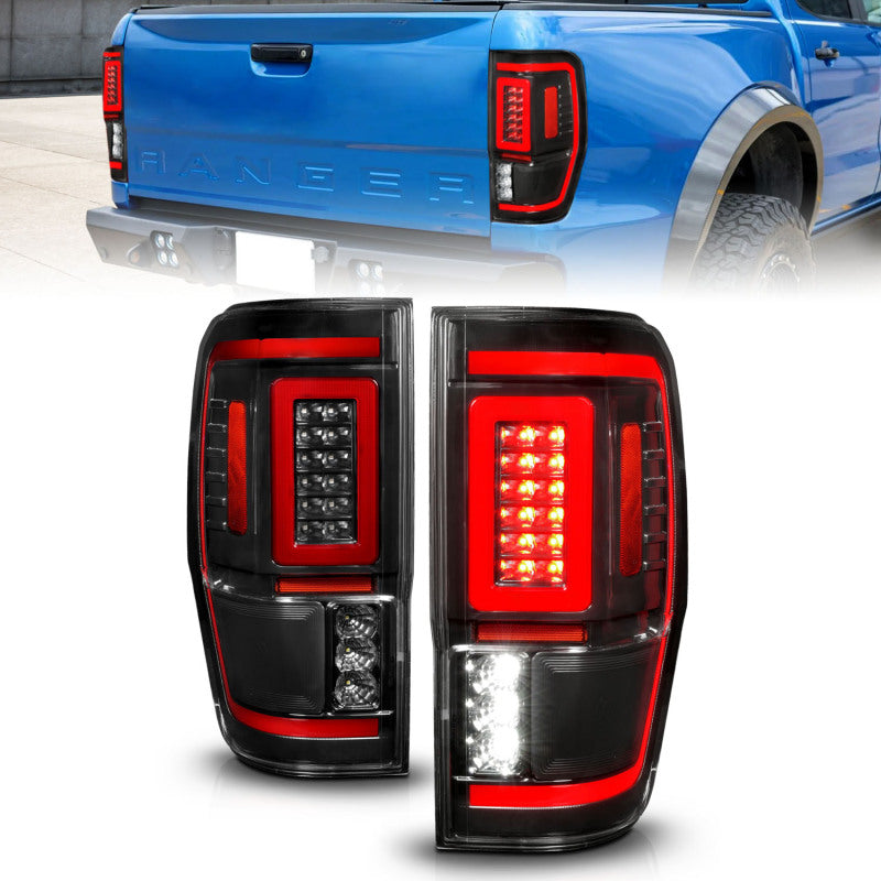 ANZO 19-22 Ford Ranger Full LED Taillights w/ Lightbar Sequential Signal Black Housing/Clear Lens - Burkken Auto Parts
