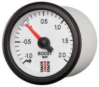 Autometer Stack 52mm -1 to +2 Bar T-Fitting 0.187in Barb (M) Mechanical Boost Pressure Gauge - White - Burkken Auto Parts