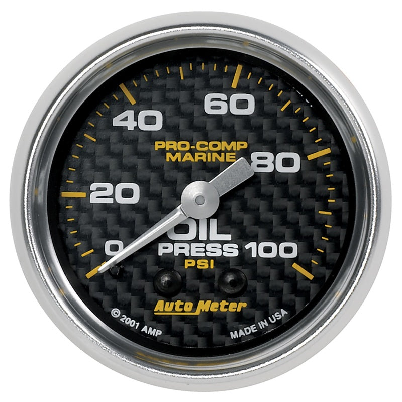 Autometer Marine Carbon Fiber Ultra-Lite 2-1/16in 100PSI Mechanical Oil Pressure Gauge - Burkken Auto Parts