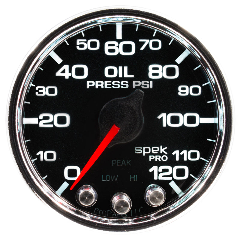 Autometer Spek-Pro Gauge Oil Press 2 1/16in 120psi Stepper Motor W/Peak & Warn Blk/Chrm - Burkken Auto Parts