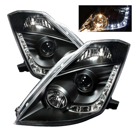 Spyder Nissan 350Z 03-05 Projector Headlights Halogen Model Only - DRL Black PRO-YD-N350Z02-DRL-BK - Burkken Auto Parts